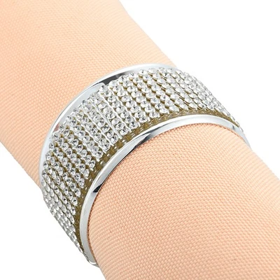 6pcs Silver Round Diamond Napkin Ring Exquisite For Wedding/Anniversary/Festival - Image 1 of 4