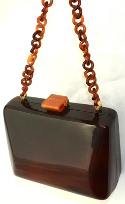 Vintage Bakelite Lucite Clutch Handbag Purse Buttescotch Clasp Link Chain - Image 1 of 4