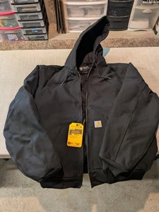 New W/ Tags Carhartt Men's Hooded Jacket Medium Black Coat Firm Duck Insulated - Picture 1 of 19