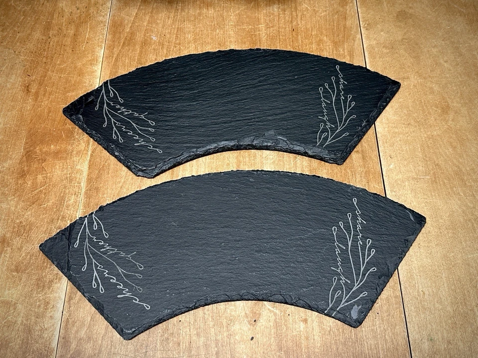 2 Pampered Chef Black Slate Serving Boards #1482 Cheers Gather Share Laugh - Image 1 of 1