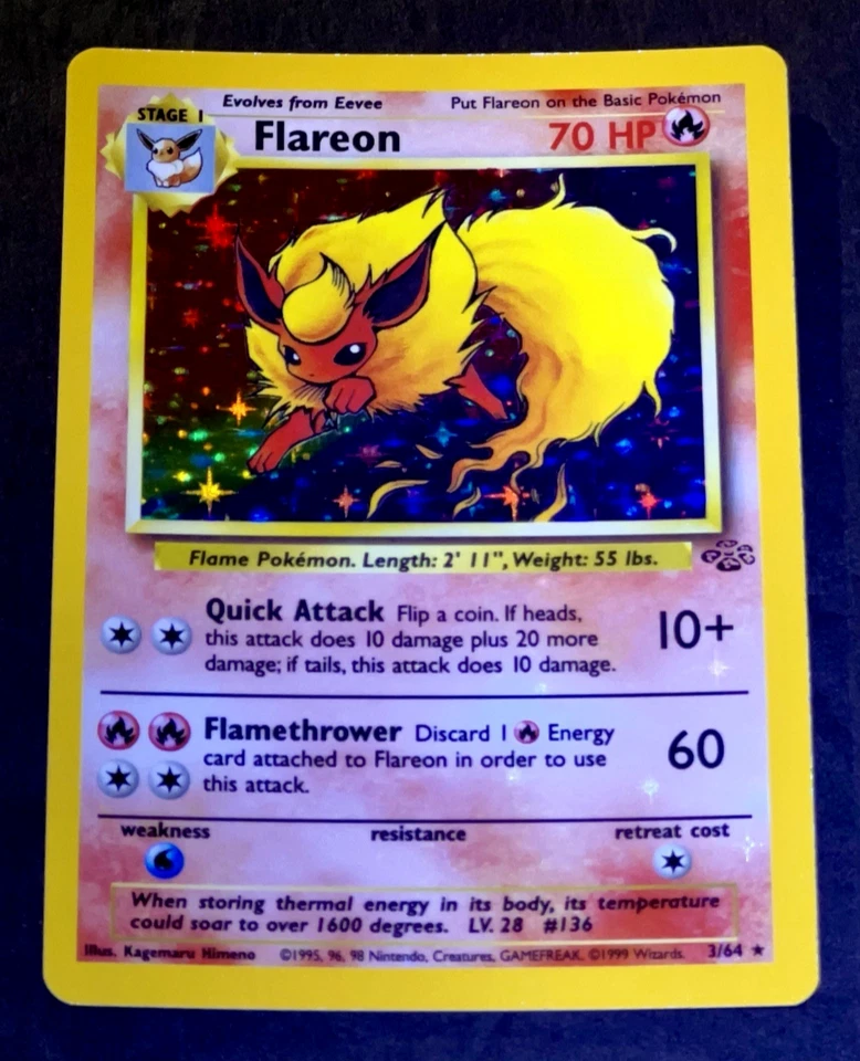 1999 Pokemon FLAREON Jungle Set HOLO BLEED Misprint INK ERROR Card 3/64 Rare NM - Image 1 of 4
