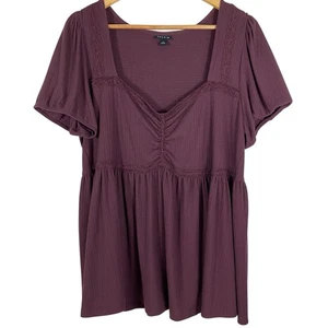 Torrid Damen Strick Top Übergröße 1X Einfarbig Pflaume Babydoll Bauer Feminin - Bild 1 von 12