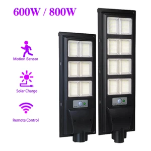 LED Solar Straßenlampe 600W 800W Außen Fernbedienung Dimmbar Kaltweiß Lichtmast - Bild 1 von 14