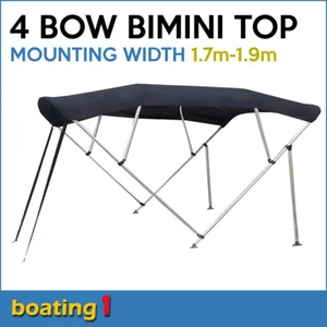 4 Bow 1.7m-1.9m Blue Boat Bimini Top Canopy Cover With Rear Poles & Sock - Picture 1 of 8