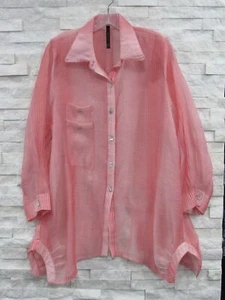 IC Connie K Shirt Tunika XL Melone Pink Fadeout Streifen Transparent Funky Dipped Hem - Bild 1 von 6