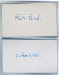 (2) RICH BECK INDEX CARD SIGNED 1965 NEW YORK YANKEES PSA/DNA CERTIFIED