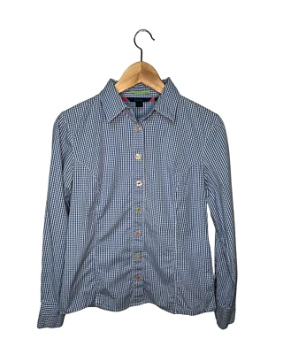 Boden Girls Blue White Gingham Button Down Shirt  Size 10 - Colorful thread - Image 1 of 4