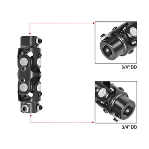 NEW Double 3/4" DD x 3/4" DD Black U-Joint Chrome Universal Steering Shaft - Picture 1 of 7