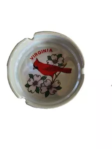 Vintage Virginia Cardinal Ashtray With Iridescent Finish Gold Trim & Floral Desi - Picture 1 of 5