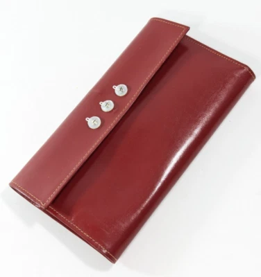 Cartera sin asas vintage de cuero de vaca rojo escarlata cierre francés y adorables botones Foto 1 de 4