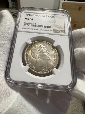 25.000 Lei 1946 Silver, Romania NGC MS64 - Image 1 of 2
