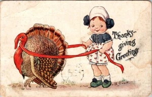 Cartolina Vintage Ringraziamento Turchia Gobbler Celebrazione Festival Casa Vacanze - Foto 1 di 2