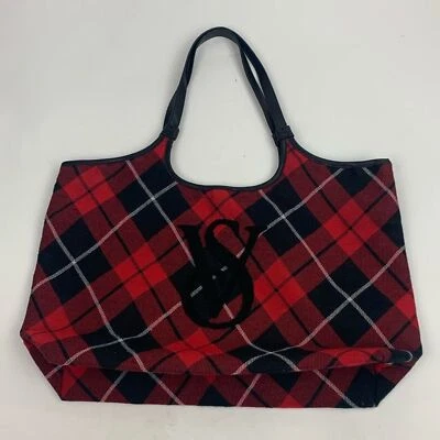 Victoria’s Secret Plaid Tote Bag Red Black Two straps Snap Close Lined New NWOT - Image 1 of 4