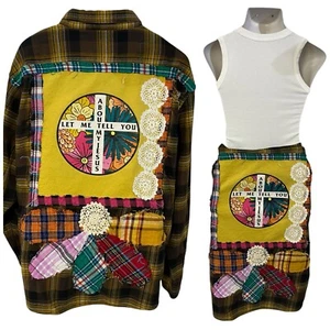 Christian Shirt Womens 3X Flannel Grunge Shacket Jesus Upcycled Cottage Festival - Picture 1 of 18