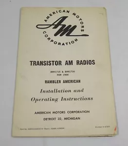 American Motors Corporation Transistor AM Radio Istruzioni per l'uso 1966 - Foto 1 di 3