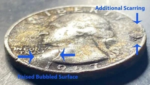 Bubbled Obverse & Reverse on this 1967 (P) deeply toned Washington Quarter - Picture 1 of 7