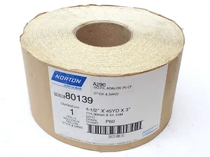 Rollo de hoja posterior adhesivo en barra y arena Norton 80139 A290 4-1/2" x 45 yardas grano 60 - Imagen 1 de 3