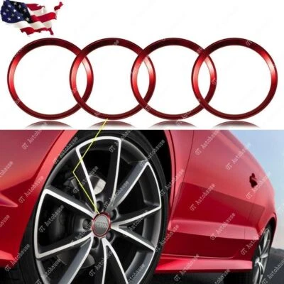 4pcs Red Alloy Car Wheel Rim Center Cap Hub Rings Decoration For Audi A3 A4 TT - Image 1 of 4