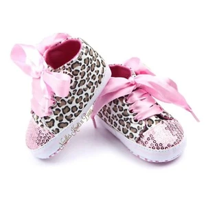 Pink Sequin Leopard Print Baby Girls High Top Sneaker Fashion Shoes, Free Ship - Picture 1 of 2