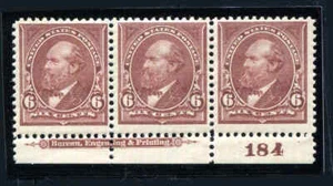 US STAMPS #271 6¢ MINT OG MH PLATE IMPRINT STRIP OF 3 VF 1895 - Picture 1 of 5