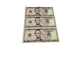(3) 2021 $5 consecutive serial #'s FRB (I9) Minneapolis, MN -Uncirculated - Picture 1 of 2