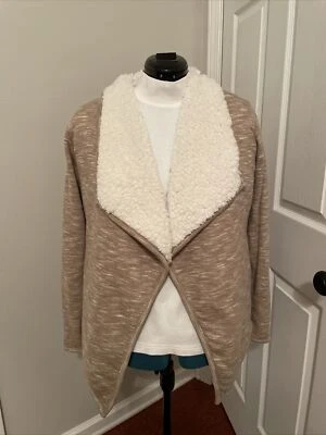 Cárdigan para mujer M Sherpa cuello polar chaqueta suave marrón jaspeado tejido Foto 1 de 4