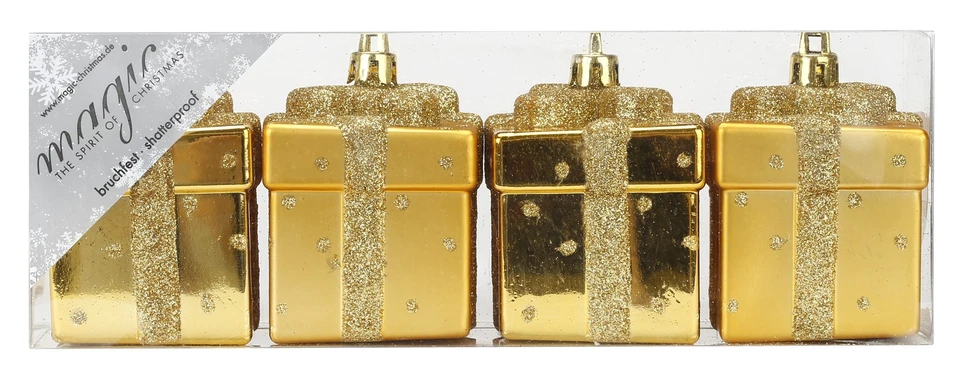 4 Geschenkboxen 6cm Kunststoff Christbaumschmuck Weihnachtsbaumschmuck Anhänger - Bild 1 von 1