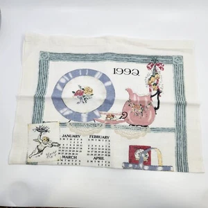 Vintage 1992 Tea Towel Hanging Wall Calendar Cup Saucer Pitcher 24x16 Pre-owned - Picture 1 of 5