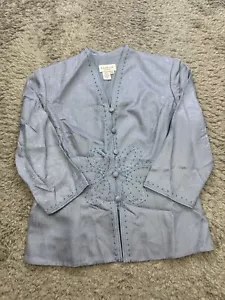 Adrianna Papell Jacket Womens 10P Petite Blue Silk Beaded Embellish Metallic Top - Picture 1 of 9