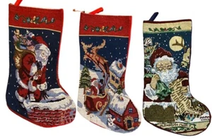 Christmas Stockings Tapestry Santa Clause Scenes 16" Lot of 3 Greenbrier Int. - Picture 1 of 10