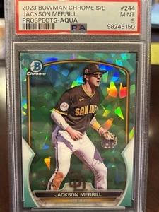 2023 Bowman Chrome Sapphire Jackson Merrill Aqua Refractor RC /99 #244 PSA 9 - Picture 1 of 3