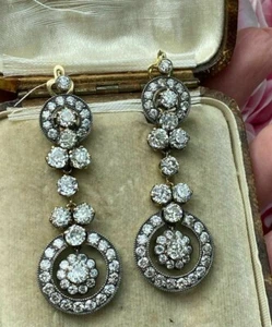 Victorian Style Milgrain Dangle Earrings Fine Silver CZ Luxury Auction Jewelry - Picture 1 of 3