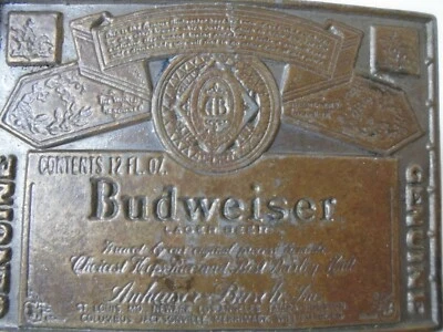 BUDWEISER Hebilla de cinturón de latón Anheuser Busch Lager cerveza de colección Foto 1 de 3
