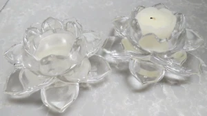 Paar 2 Partylite Klarglas Lotusform Teelicht Kerzenständer - Bild 1 von 10