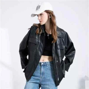 Women's New Vintage Style Soft Genuine Leather Oversized Casual Biker Jacket - Picture 1 of 5