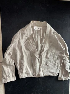 Yaya aflalo  Vintage Linen Moto Jacket Small Cropped - Picture 1 of 19