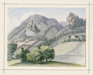 Castillo Altpernstein Micheldorf Austria acuarela acuarela dibujo Leifer 1850 - Imagen 1 de 1