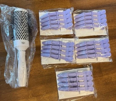 Lot of Monat Purple Alligator Hair Clips and Round Hair Brush White - Image 1 of 4