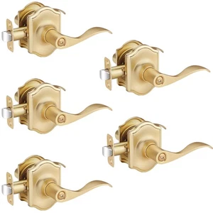 5 Pack Brass Door Knobs, Door Handles Interior, Privacy Door Knob Without Key... - Picture 1 of 8