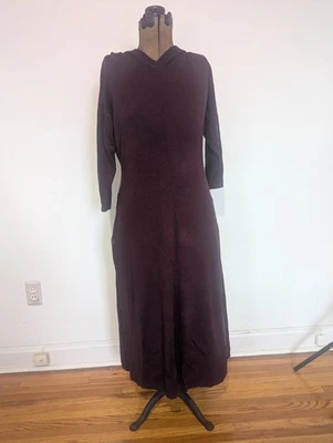 Maxi Vestido Suéter Soho Street Borgoña Talla M Sudadera con Capucha Botones Abertura Grunge Boho Foto 1 de 4
