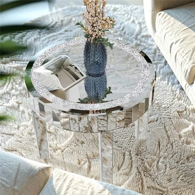 Round Mirrored Coffee Table Dazzling Starburst Crushed Diamond Center Tea Table - Image 1 of 4
