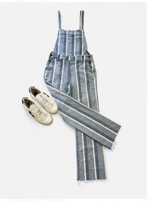 BCBGMAXAZRIA 高级条纹牛仔工作服粉蓝色 4 码全新带标签 268 美元 MSRP — 第 1/4 张图片