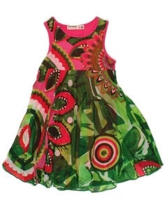 DESIGUAL Girls Sleeveless A-Line Dress 5-6 Years Green Colourblock AM06 - Picture 1 of 3