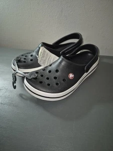 Crocs Crocband Womens Clogs Sz 7 Comfort Shoes Black White Racing Stripe - Picture 1 of 8