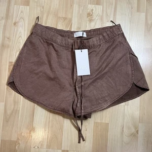 Zara Damen Braun Leinenmischung Shorts mit Kordelzug Taille Neu Mit Etikett 10 - Bild 1 von 4