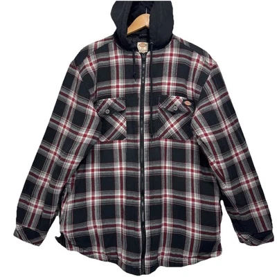 Vintage Y2K Dickies Quilted Lined Flannel Hoodie Zip Jacket Sz L tall Pockets - Image 1 of 4