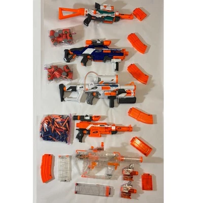 Five NERF Guns Lot with Digital Accessories, 100 Darts, Mags++ see Details - Image 1 of 4