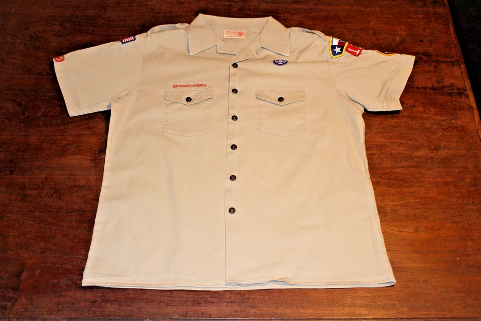 Camisa para hombre Boy Scouts of America BSA tostada X-grande XL 100 % algodón parches pegados Foto 1 de 4