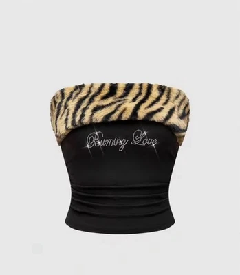 Gótico Y2K Terciopelo Leopardo Hombro Descubierto Estampado Estrás Mujeres en Dos Colores Foto 1 de 4