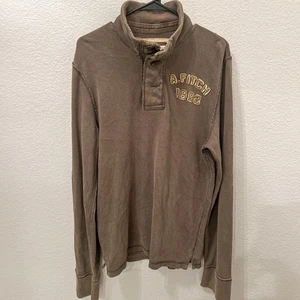 Abercrombie & Fitch Men's Olive Distress Henley Sweatshirt Long Sleeve L Y2K VTG - Picture 1 of 9